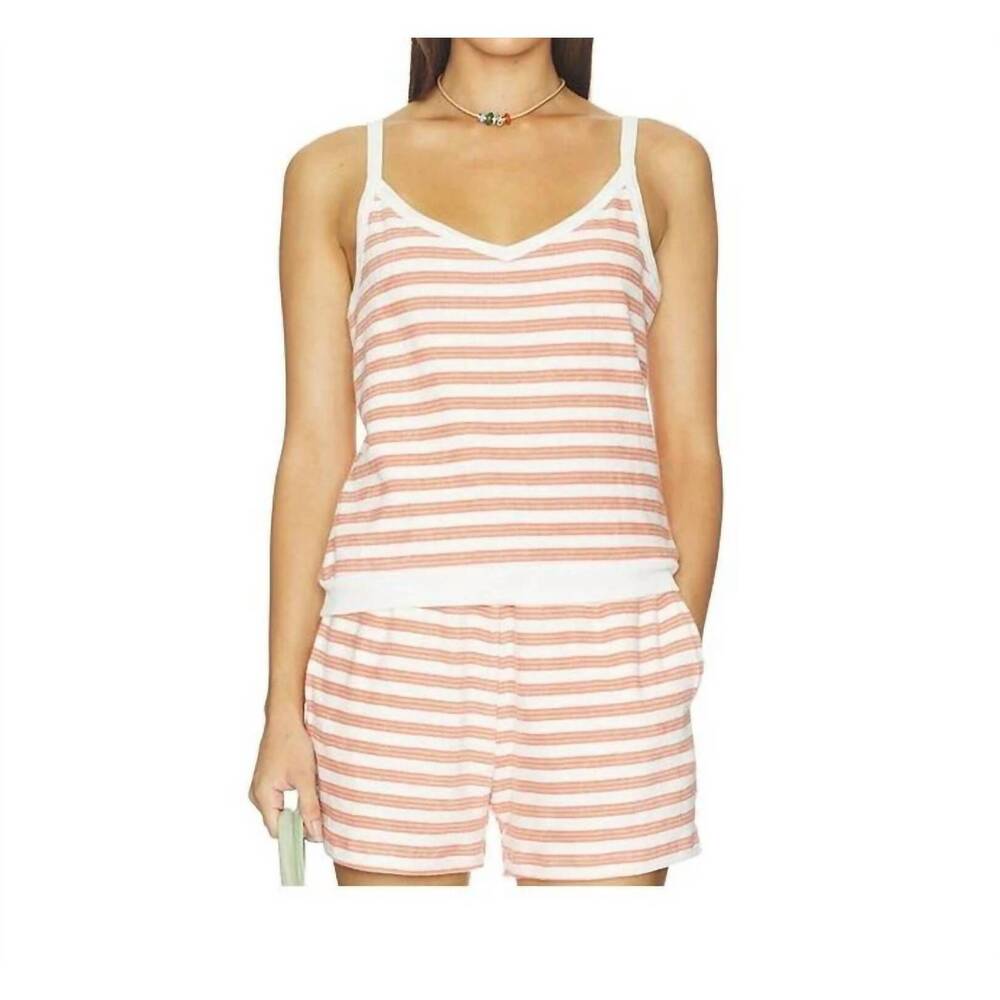 NEW BOBI striped terry knit tank top in coral stripe